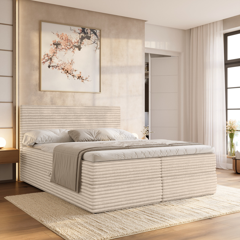 Łóżko 180x200 kontynentalne z pojemnikiem na pościel MILA beżowe