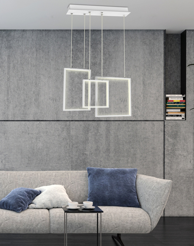 Biała lampa wisząca sufitowa LED z regulacją wysokości KEOS