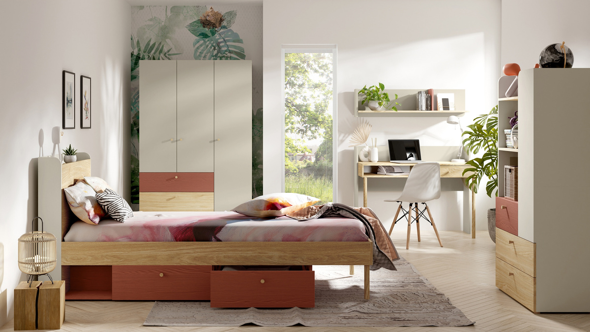 Zestaw mebli młodzieżowych z łóżkiem i szafą 120 cm YOKO