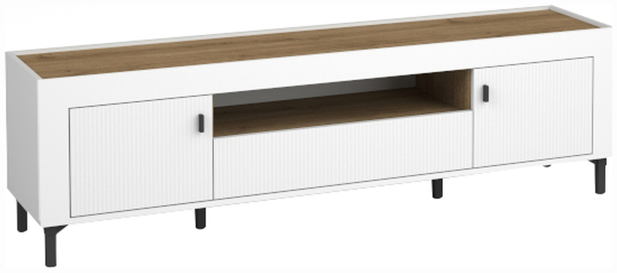 Biała szafka pod telewizor 177 cm z drzwiami i szufladą MISTY