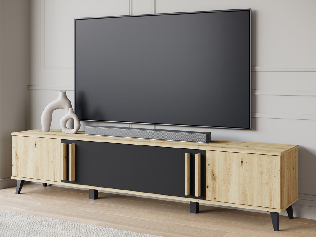 Szafka pod telewizor 180 cm HOMELY dąb artisan czarny grafit