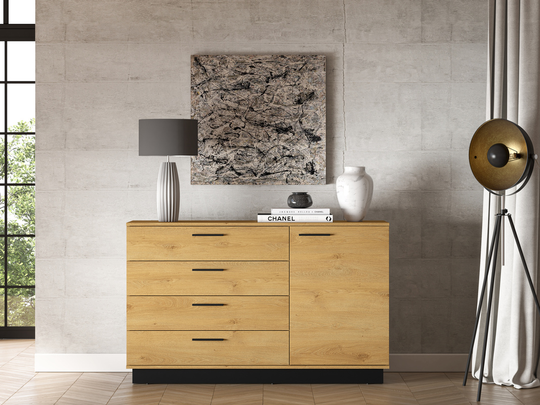 Kompaktowa komoda do salonu 138 cm MONELLI dąb stylowy