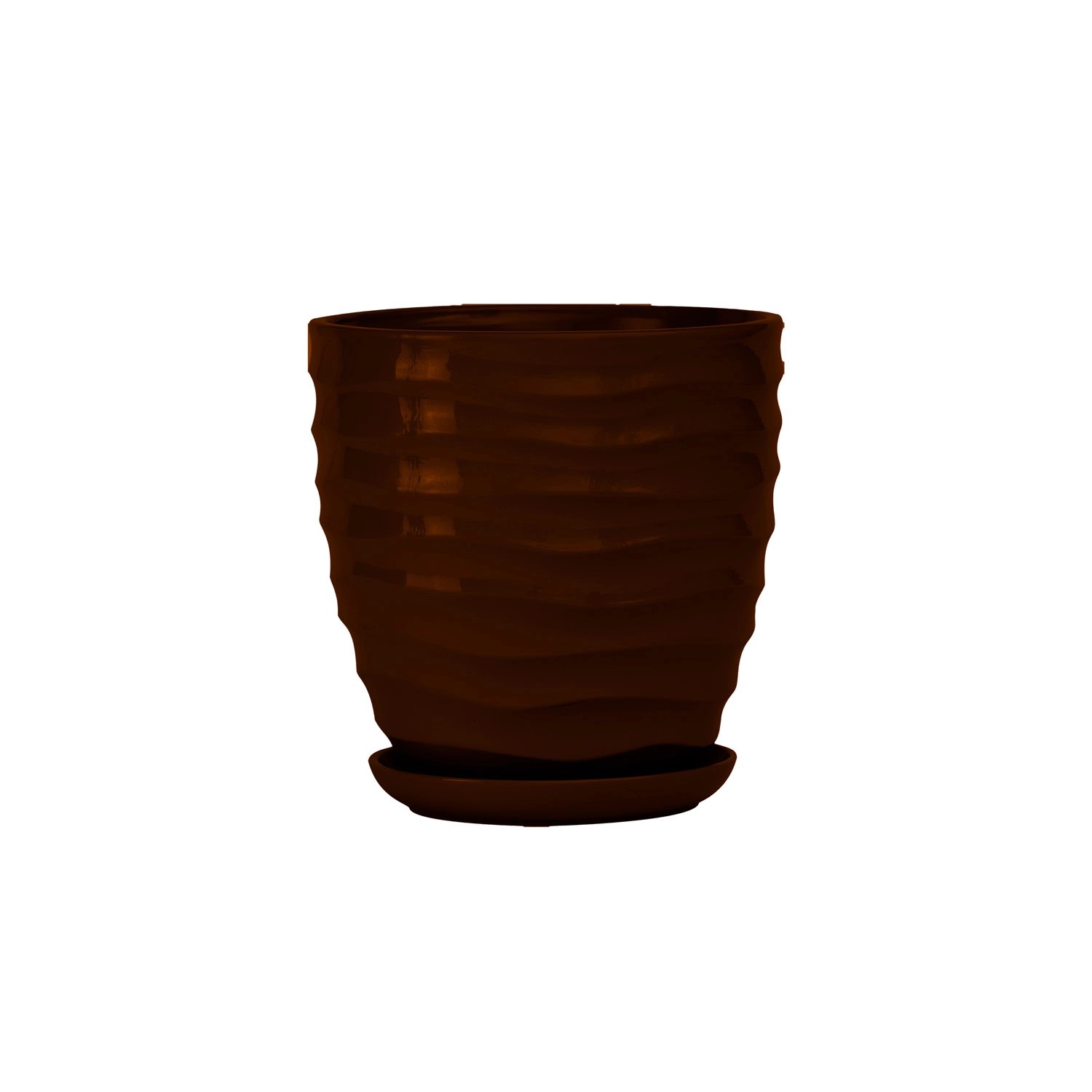 Doniczka z podstawką Duna brąz połysk - 21 cm