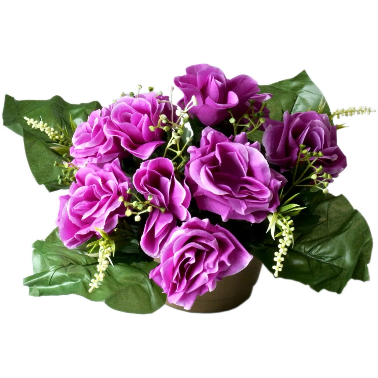 Kompozycja 10 kwiatów w donicy, fioletowa