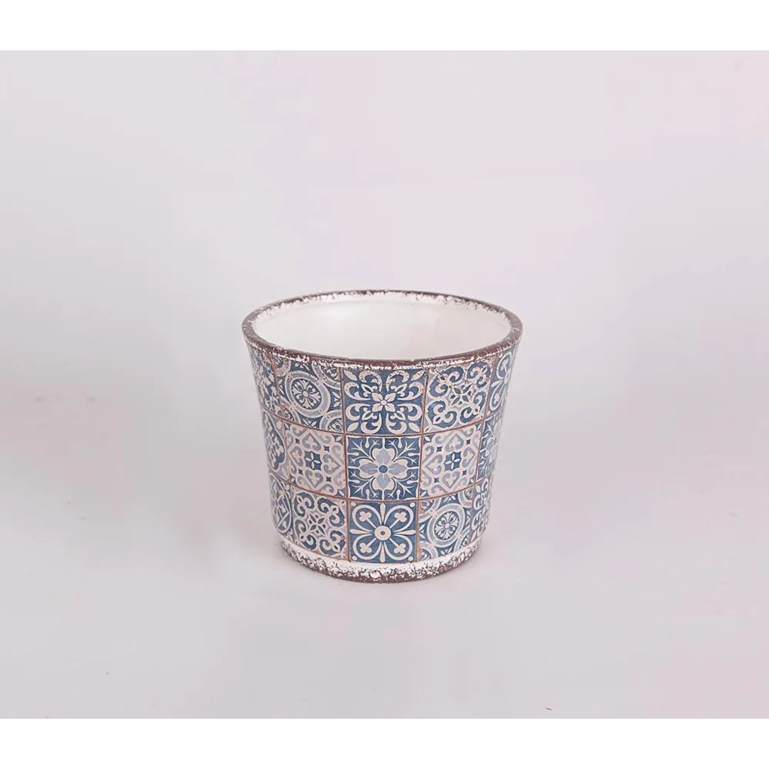 Osłonka Sewilla ceramiczna biały/nieb - śr. 10,2 cm