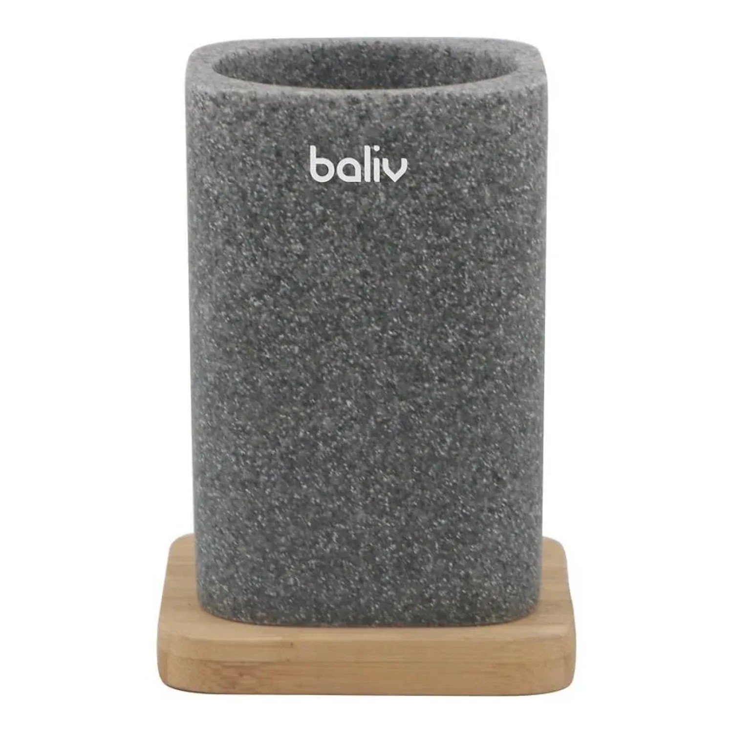 Baliv Kubek łazienkowy szary na bambusowej podstawce