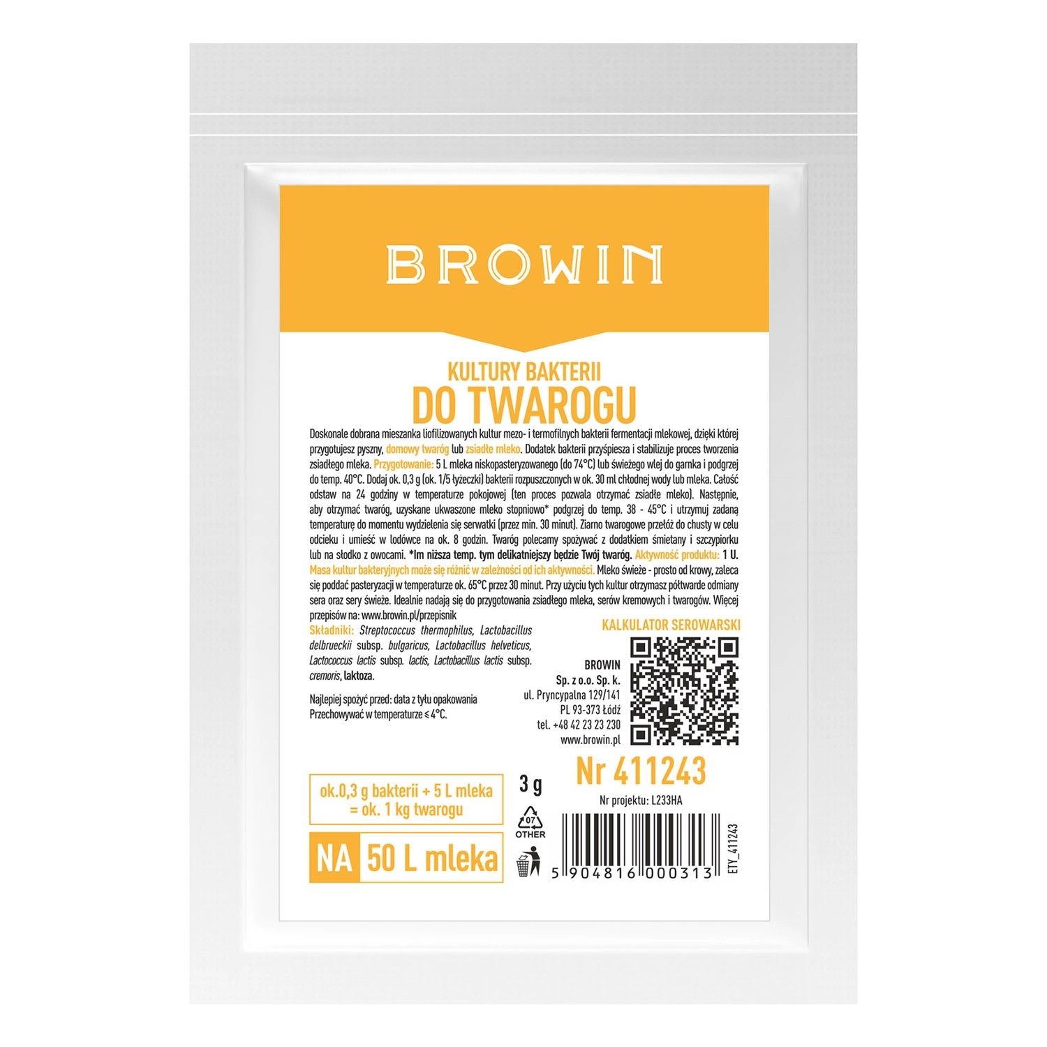 Kultury bakterii do twarogu - 3 g