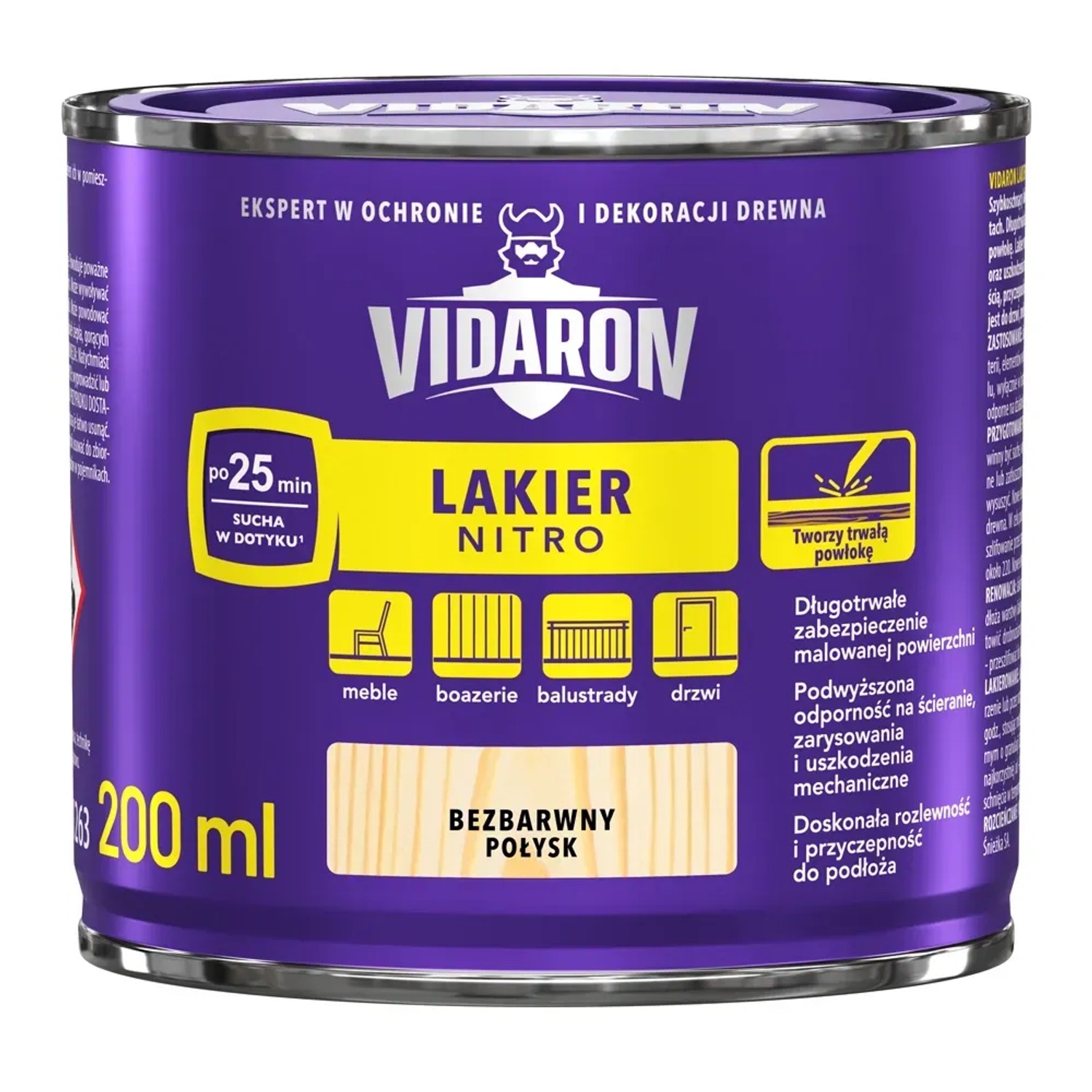Vidaron Lakier Nitro do drewna bezbarwny połysk 0,2l