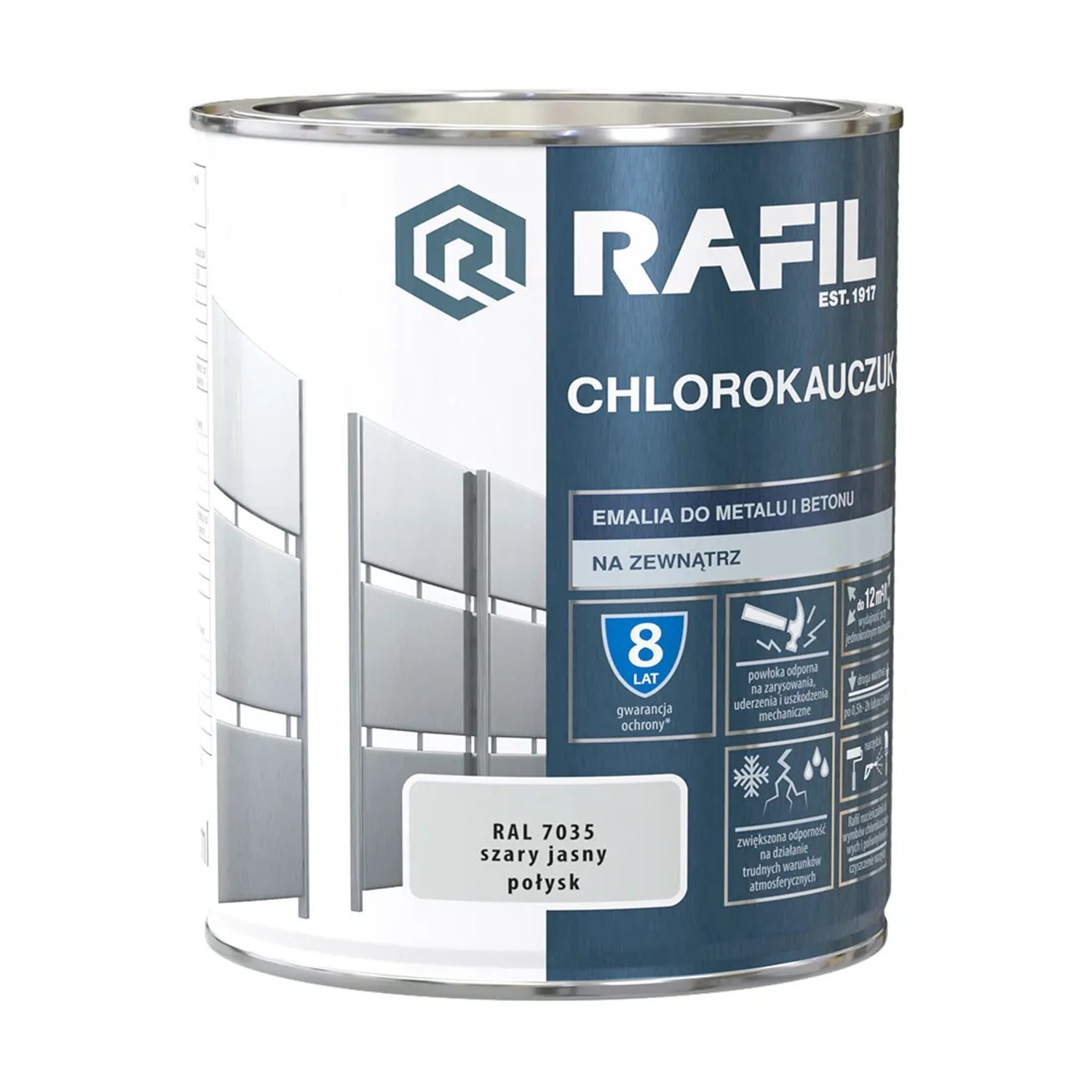 Rafil Chlorokauczuk do metalu i betonu 0,75L szary jasny RAL7035