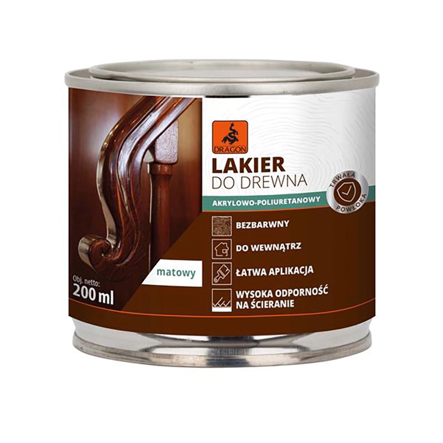 Dragon Lakier poliuretanowy do drewna mat 200 ml