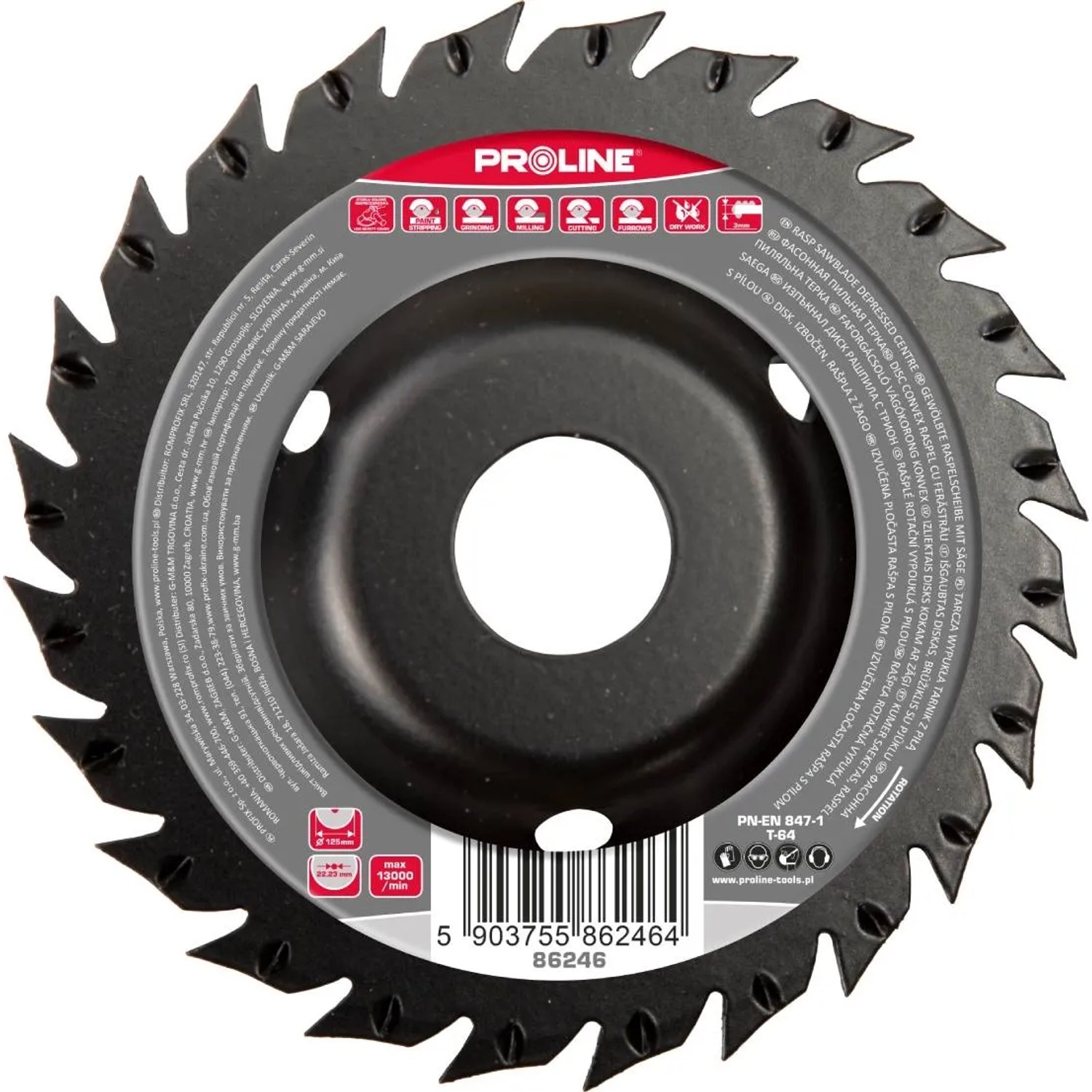 Proline Tarcza wypukła z piłą i tarnikiem grube zęby 125 mm