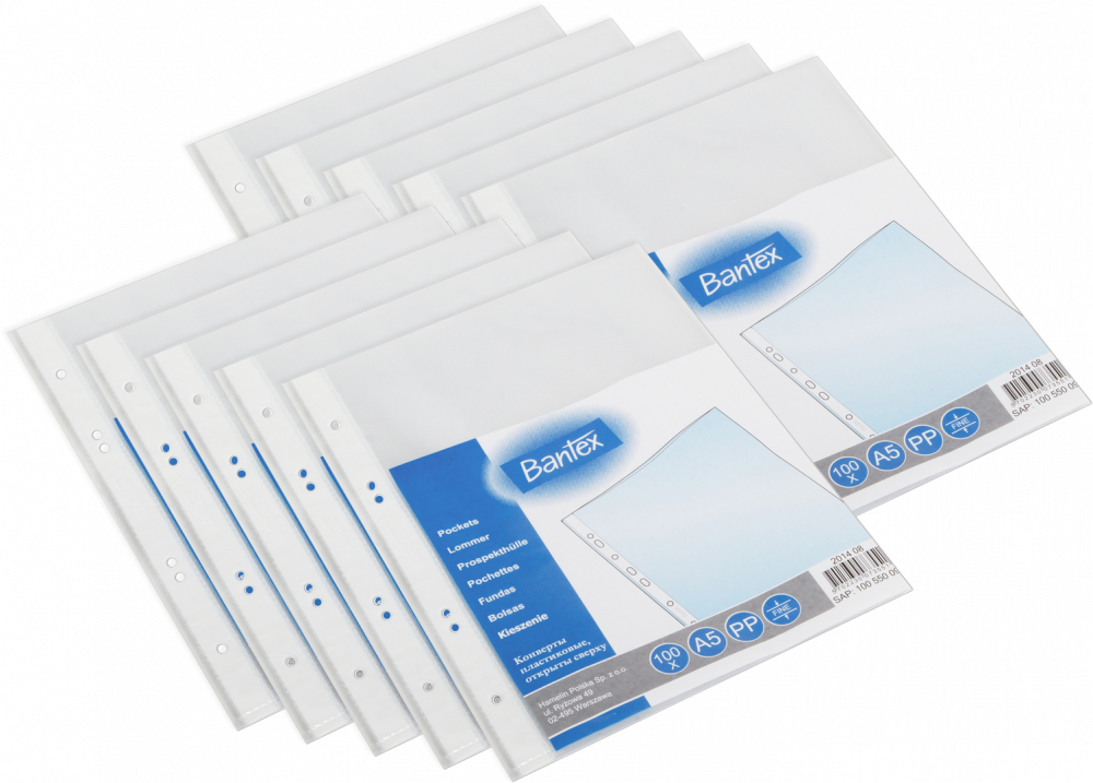 10x Koszulki groszkowe Bantex, A5, 50 μm, 100 sztuk, transparentny