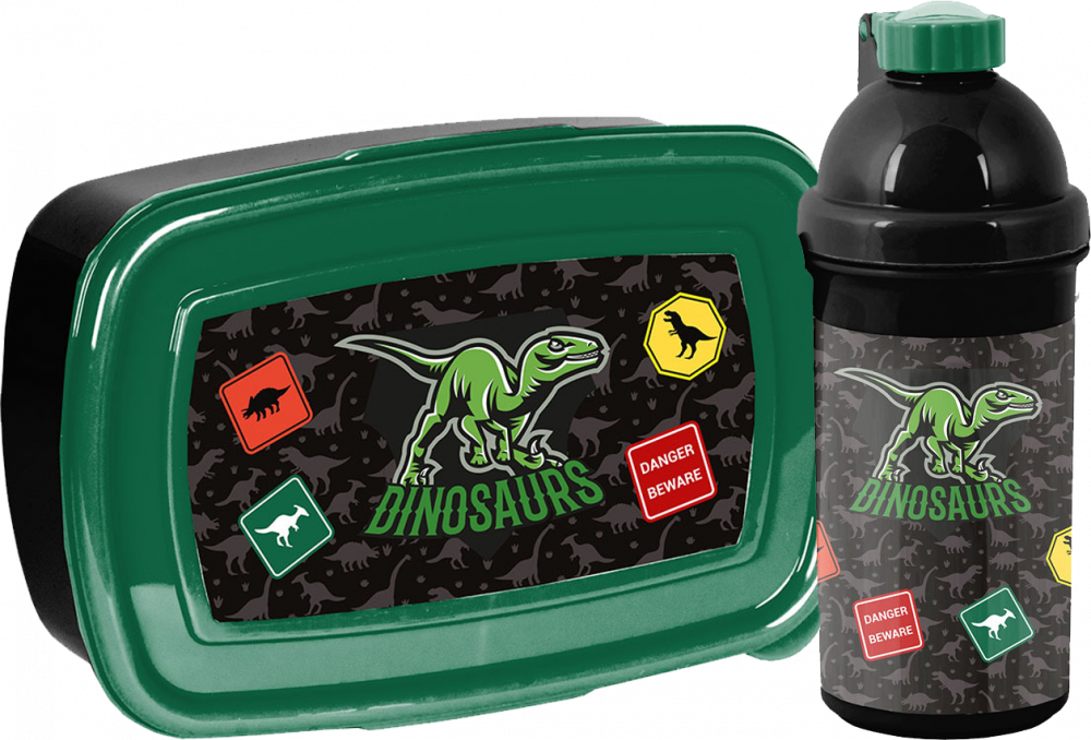 Zestaw: Lunchbox + bidon na wodę Paso Dinosaur, bez BPA