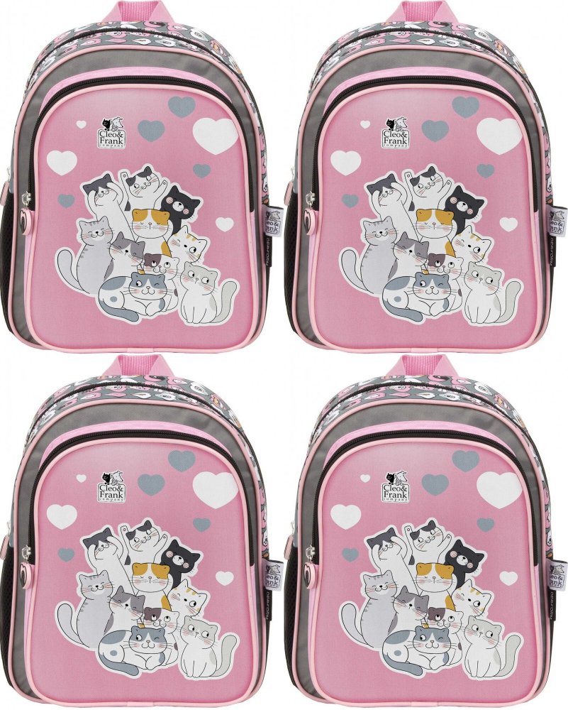 4x Plecak dla przedszkolaka Derform Cleo&Frank 39 (Kot), jednokomorowy, 9l, 29x23x14cm, szary