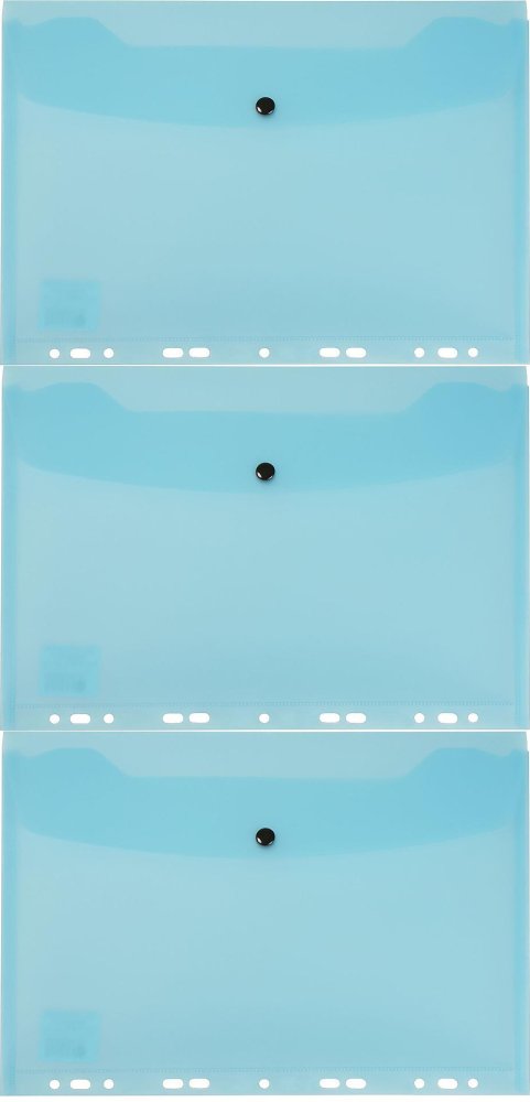 3x Teczka koperta do segragatora A4, Biurfol, A4, na zatrzask , przezroczysty niebieski