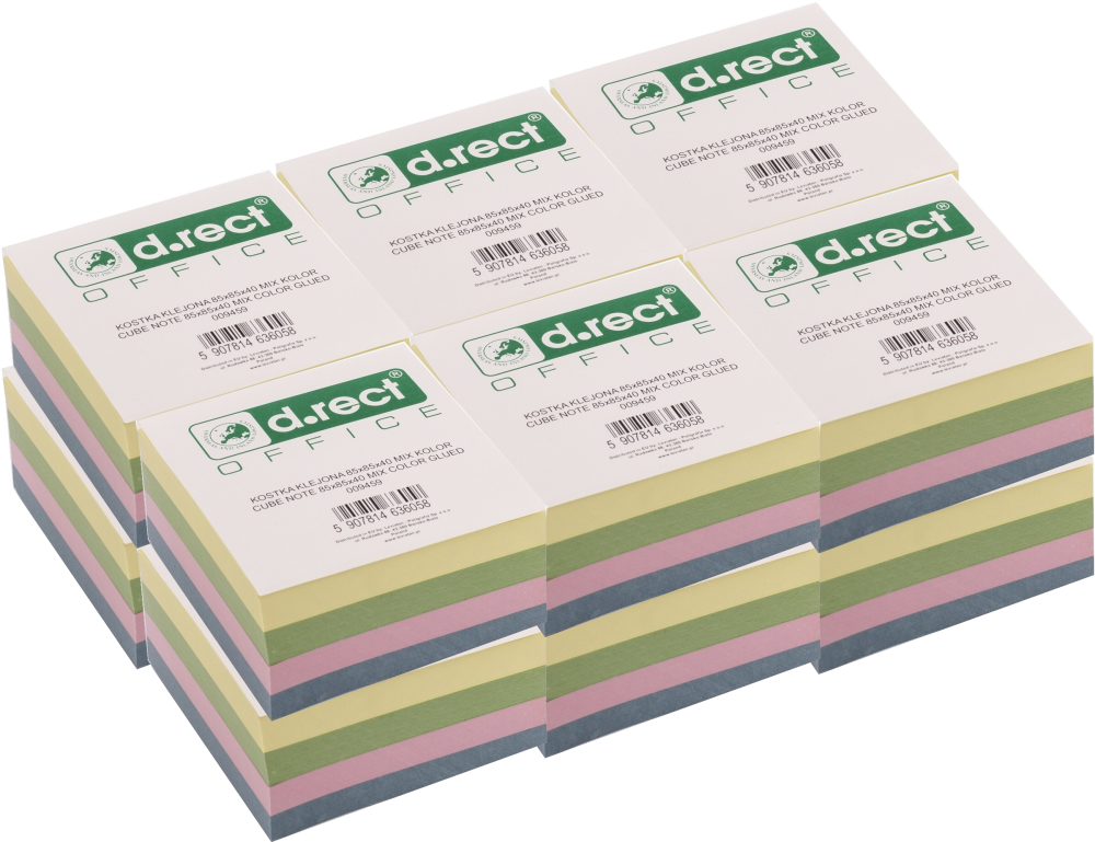 12x Karteczki do notatek D.Rect, klejone, 85x85x40mm, mix kolorów pastelowych