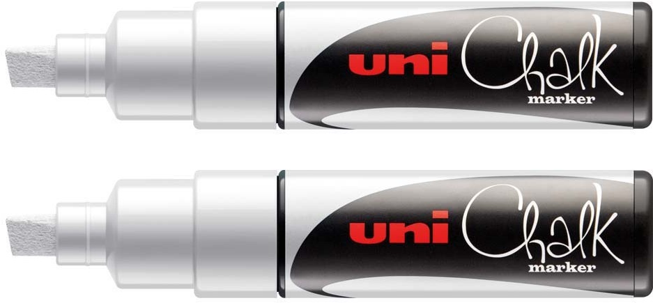 2x Marker kredowy Uni PWE-8K, ścięta, biały