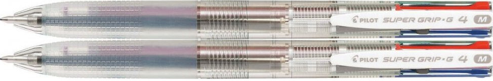2x Długopis Pilot Super Grip G, 4 wkłady, 1.0mm, transparentny