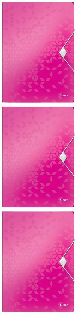 3x Teczka plastikowa z gumką Leitz Wow, A4, 15mm, różowy