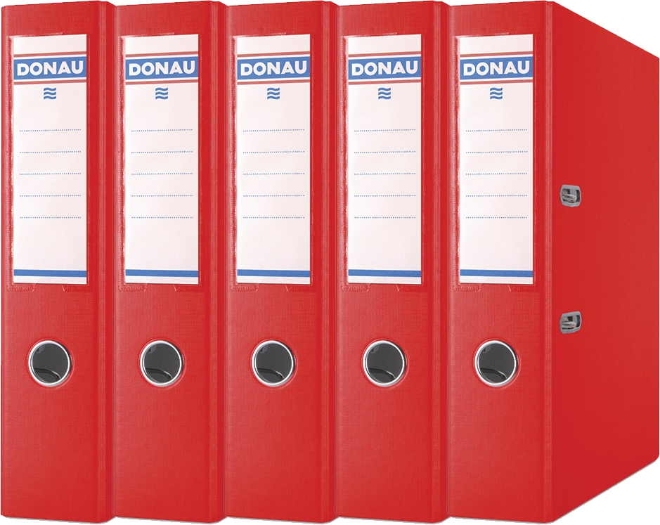 5x Segregator A4 Donau Master, szerokość grzbietu 75mm, do 500 kartek, czerwony