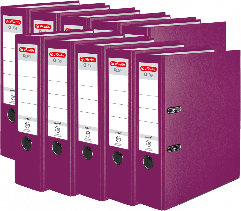 10x Segregator A4 Herlitz Q.file, 80mm, jagodowy