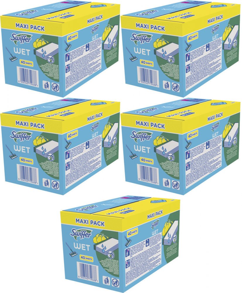 5x Ściereczki do mopa Swiffer Wet, mokre, cytrynowy, 40 sztuk