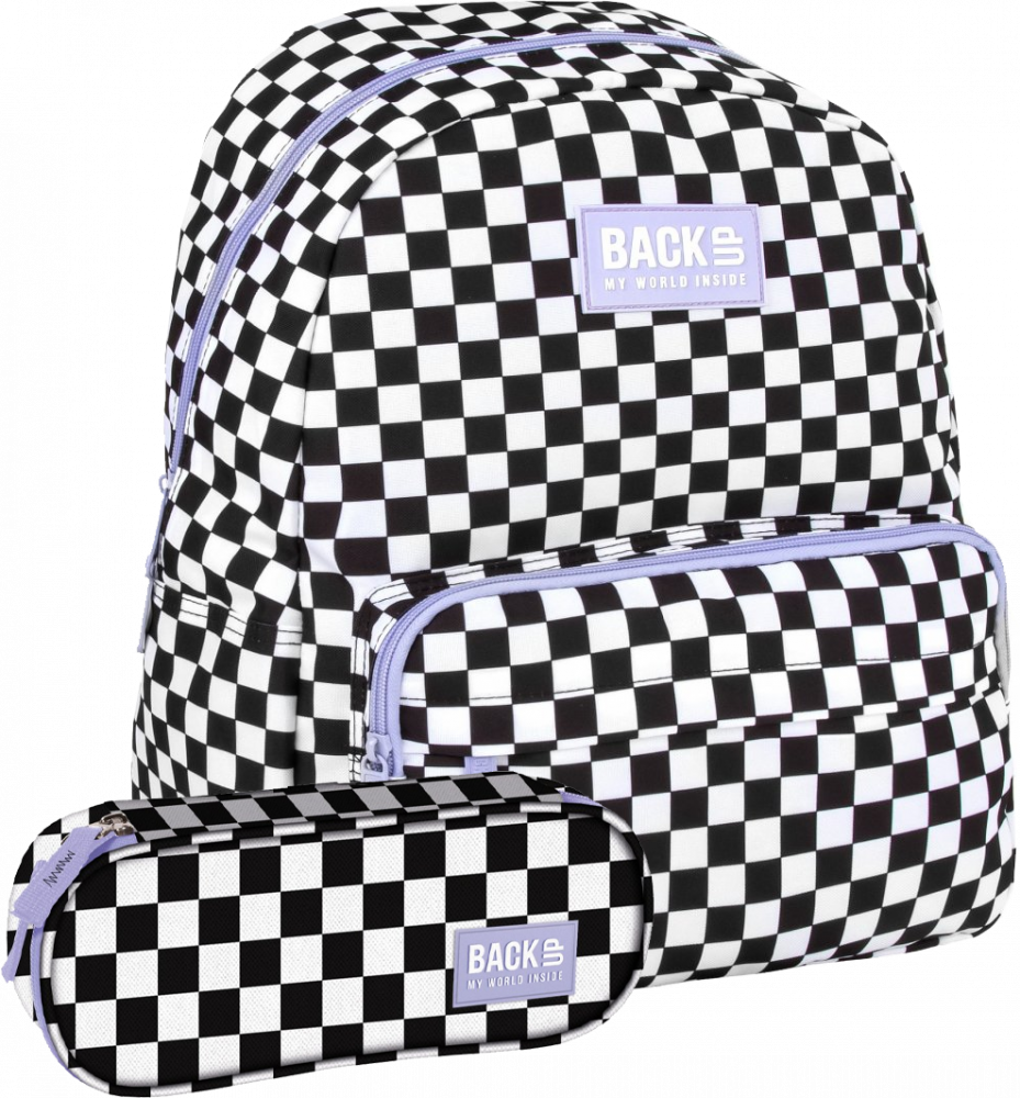Zestaw: Plecak dwukomorowy + piórnik 1-komorowy BackUP Szachownica