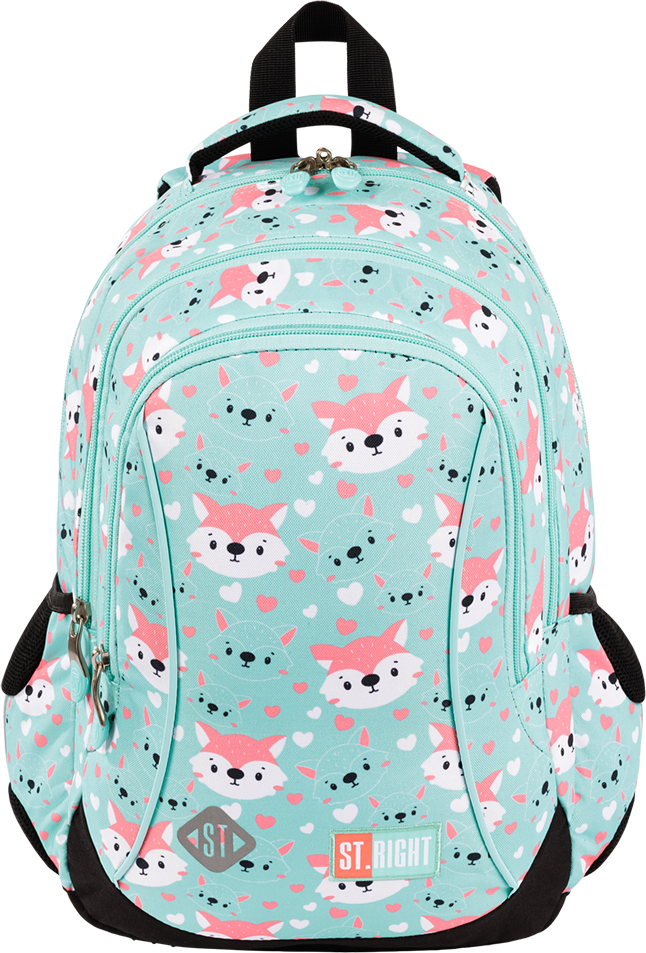 Plecak szkolny St.Right BP26 Lovely Foxy, trzykomorowy, 20l, 39x27x17cm, miętowy