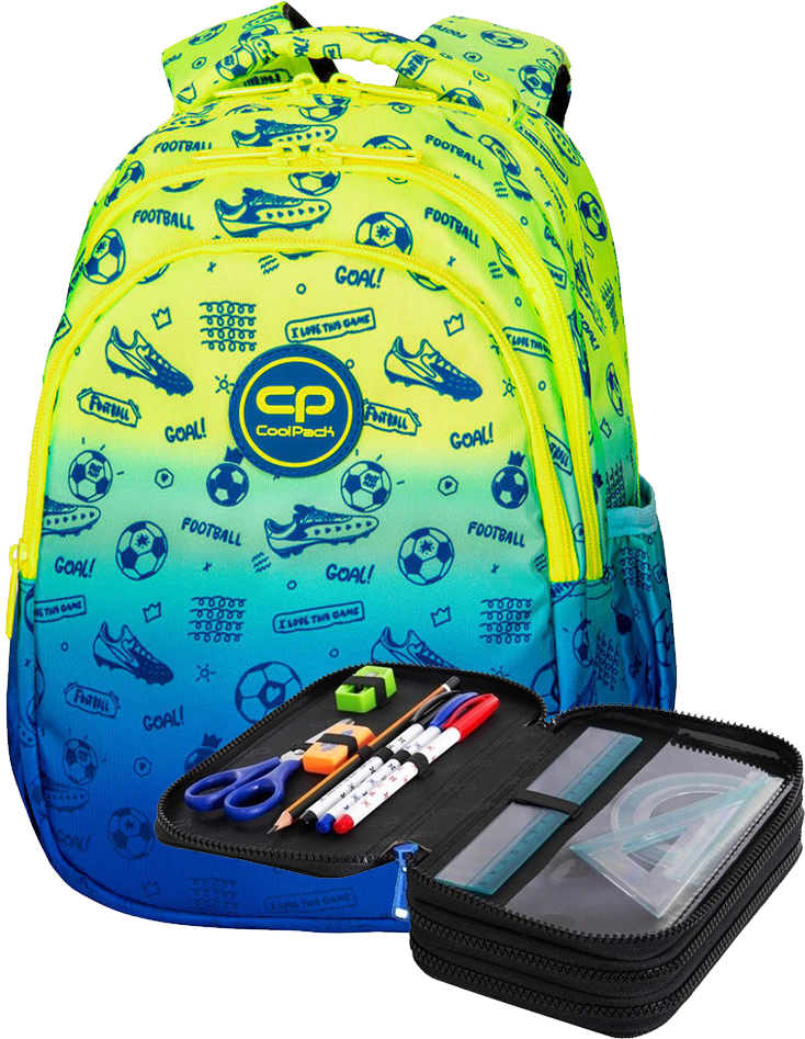 Zestaw: Plecak CoolPack Jerry Football 2T + piórnik z wyposażeniem CoolPack Jumper 3 Football Blue