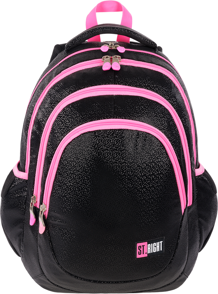Plecak szkolny St.Right BP6 Black Glitter, czterokomorowy, 23l, 42x31x22cm, czarno-różowy