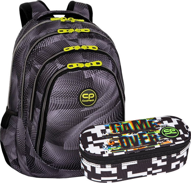 Zestaw: Plecak szkolny CoolPack Drafter 3 Hurricane, trzykomorowy, 27l, 44.5x32x19cm + Piórnik saszetka CoolPack Campus Game Over, bez wyposażenia