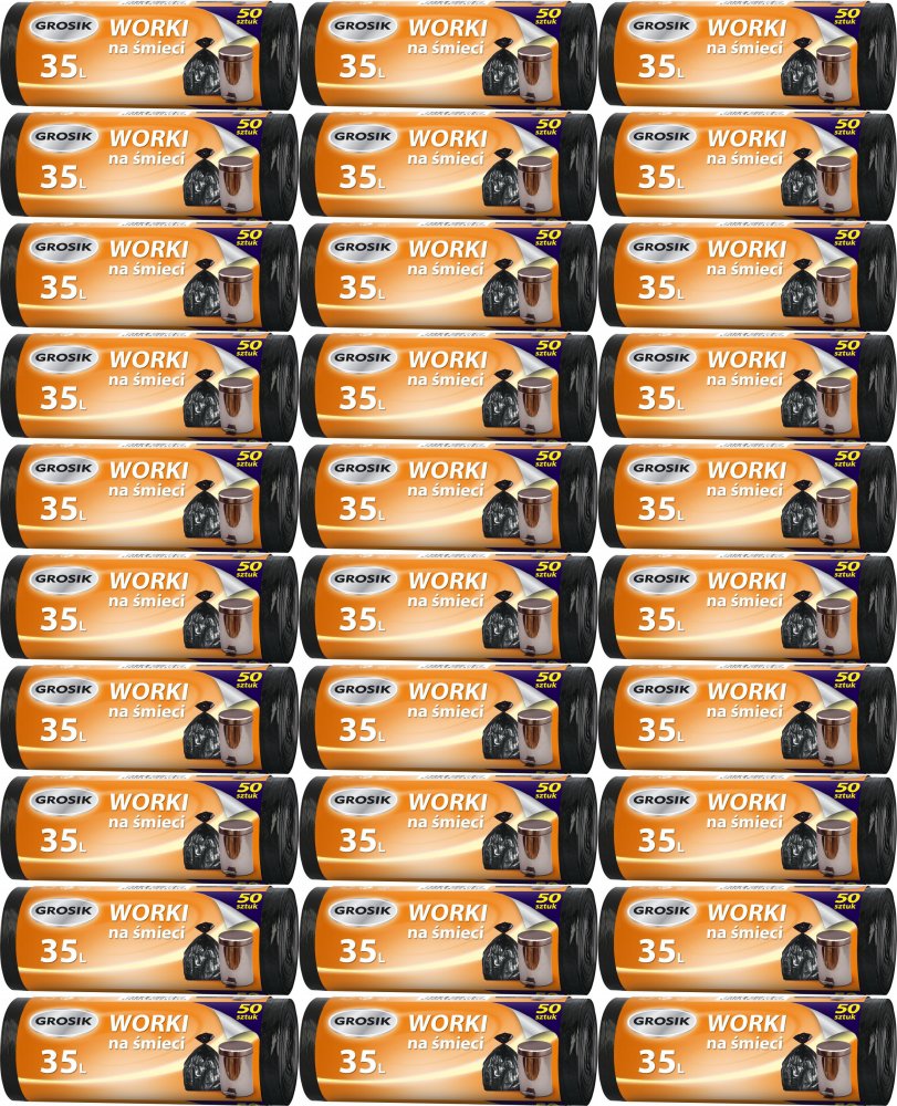 40x Worki na śmieci Grosik, na odpady zmieszane, 35l, 50 sztuk, czarny
