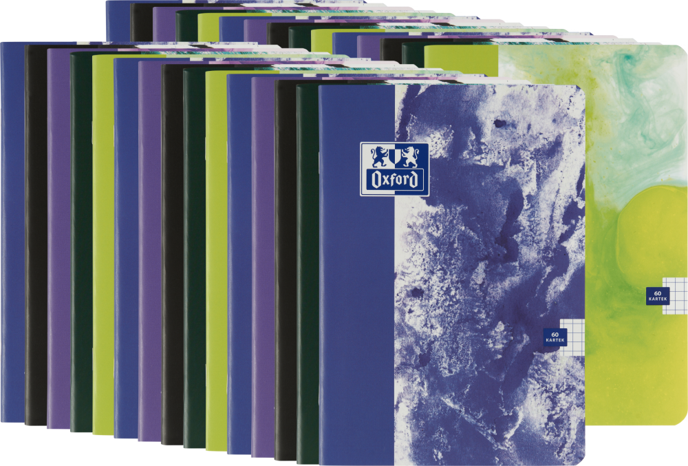 30x Zeszyt w kratkę Oxford Paint, A5, miękka oprawa, 60 kartek, mix kolorów