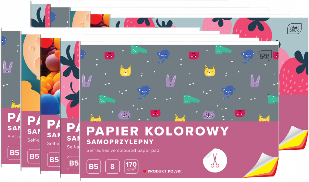 10x Zeszyt papierów kolorowych samoprzylepnych Interdruk, B5, 8 kartek, mix wzorów