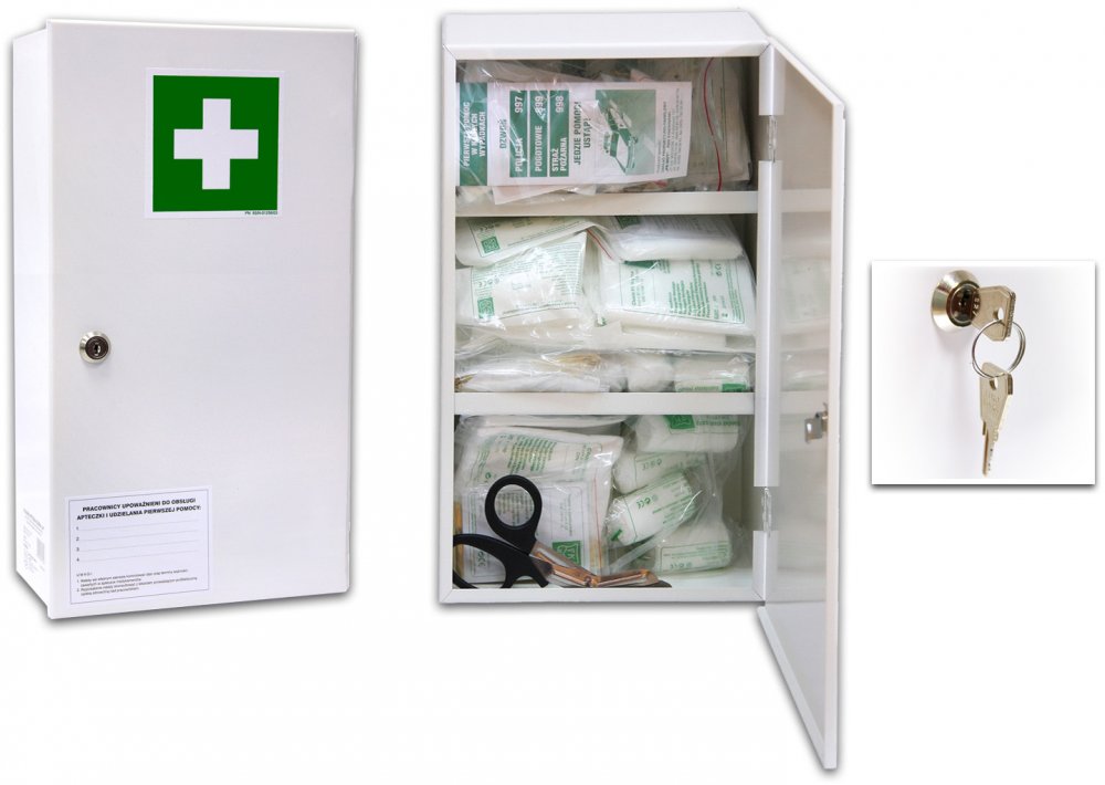 Apteczka wisząca PK-MOT 50.mix, z wyposażeniem, biały + aparat do sztucznego oddychania