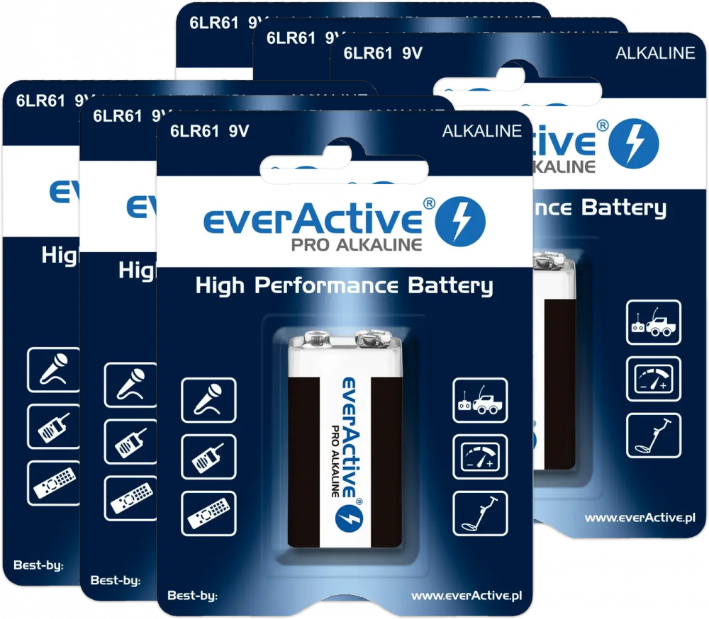 6x Bateria alkaliczna EverActive, 9V, 6LR61, 1 sztuka