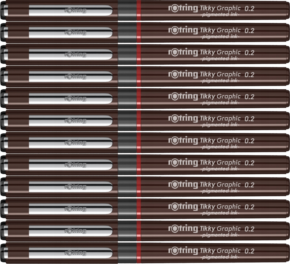 12x Cienkopis kreślarski Rotring, Tikky, Graphic, 0.2 mm, czarny