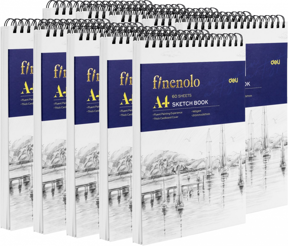 10x Szkicownik Deli Finenolo, na spirali, A4, 60 kartek, biały