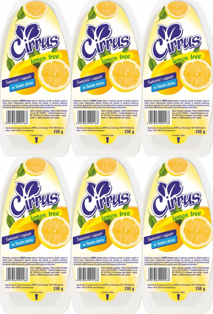 6x Odświeżacz powietrza Cirrus, lemon tree, żel, 150g
