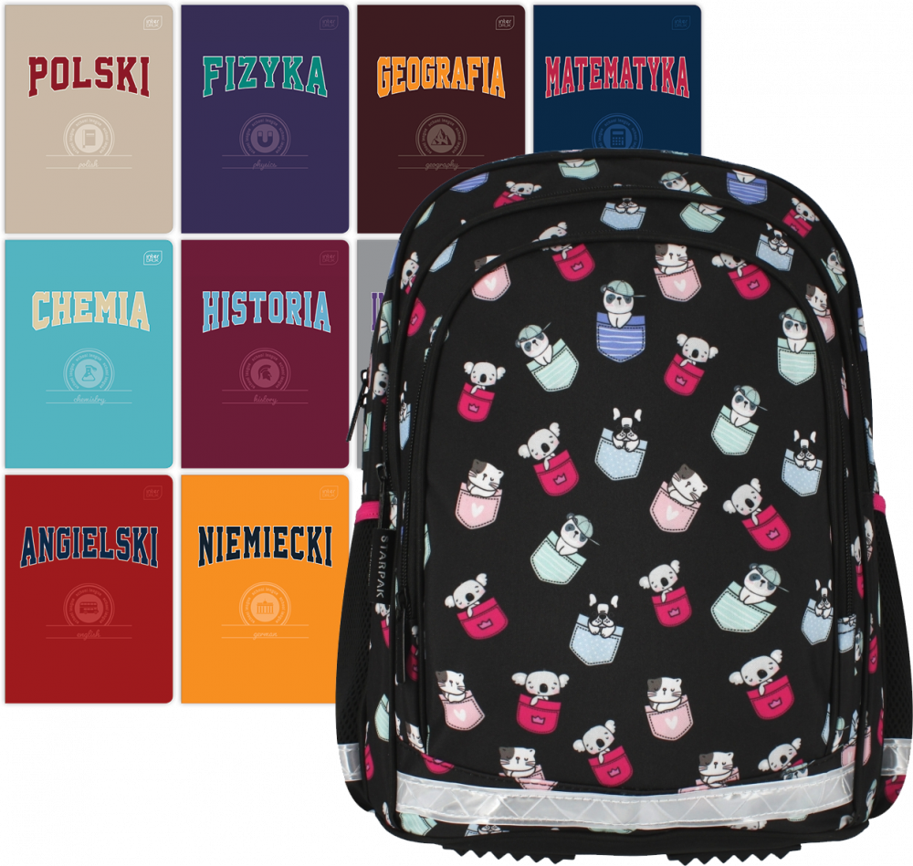 Zestaw: Plecak szkolny Starpak Minisy + Zeszyt przedmiotowy Interdruk, A5, 60 kartek, 10 sztuk