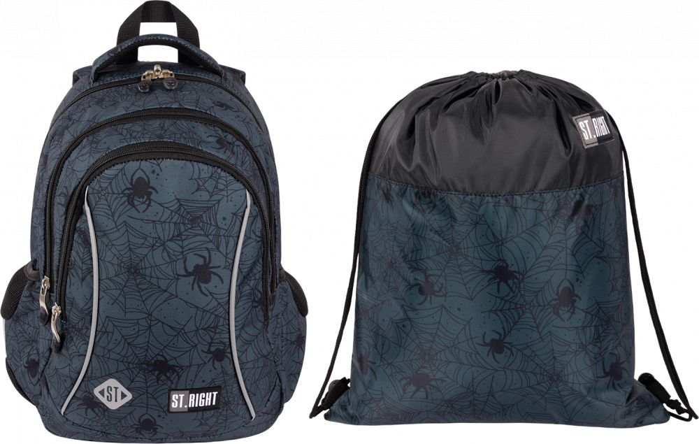 Zestaw: Plecak szkolny + Worek na buty St.Right Spider Web, czarny