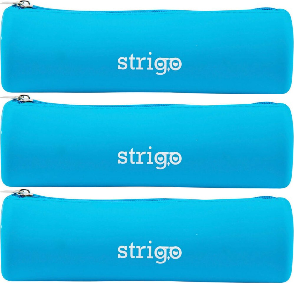 3x Piórnik 1-komorowy Strigo, silikonowy, owalny, bez wyposażenia, niebieski neonowy