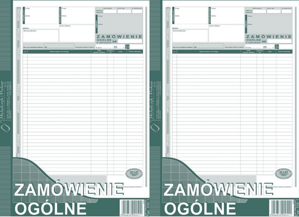2x Druk akcydensowy Zamówienie ogólne MiP 332-1, A4, oryginał + 1 kopia, 80k