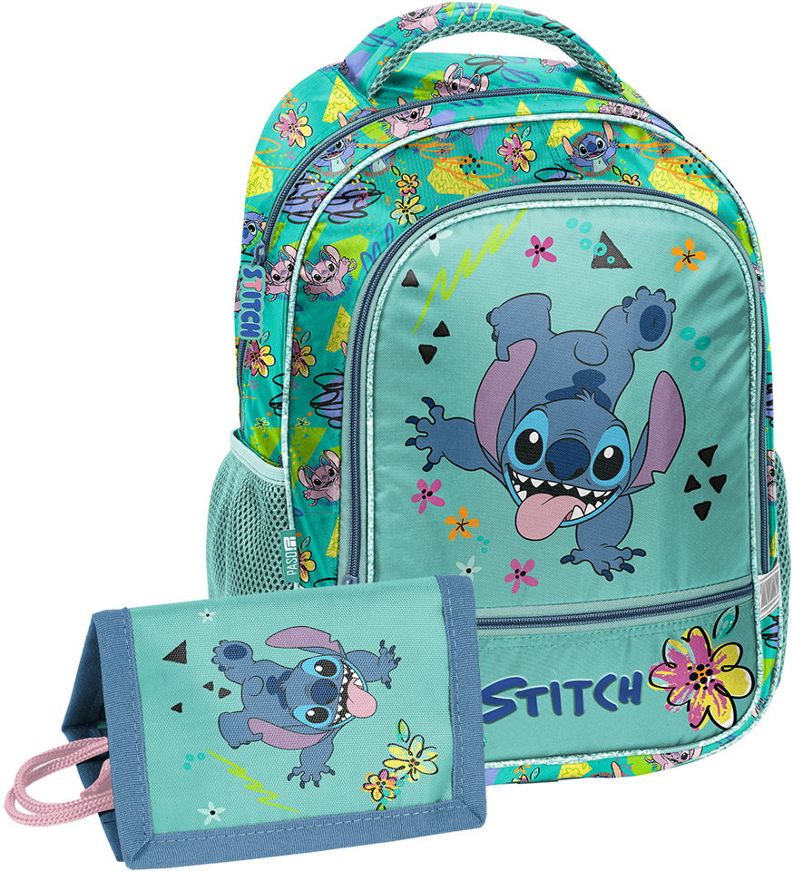 Zestaw: Plecak szkolny + Portfel Paso Disney Stitch turkusowy
