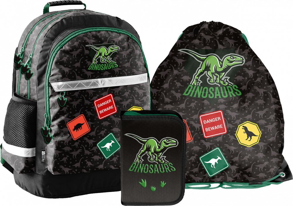 Zestaw: Plecak + piórnik + worek na buty Paso Dinosaur