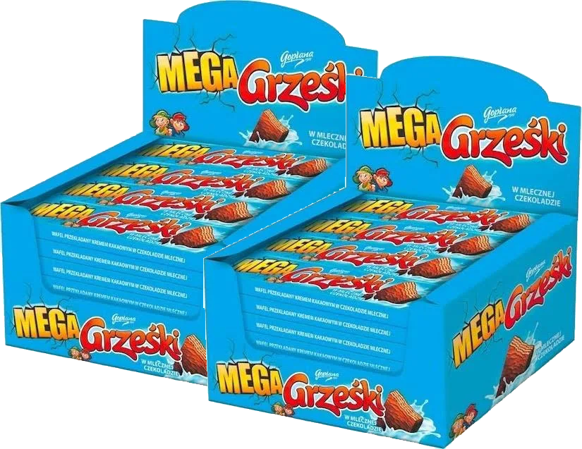 64x Wafle Grześki Mega, w czekoladzie mlecznej, kakaowy, 48g