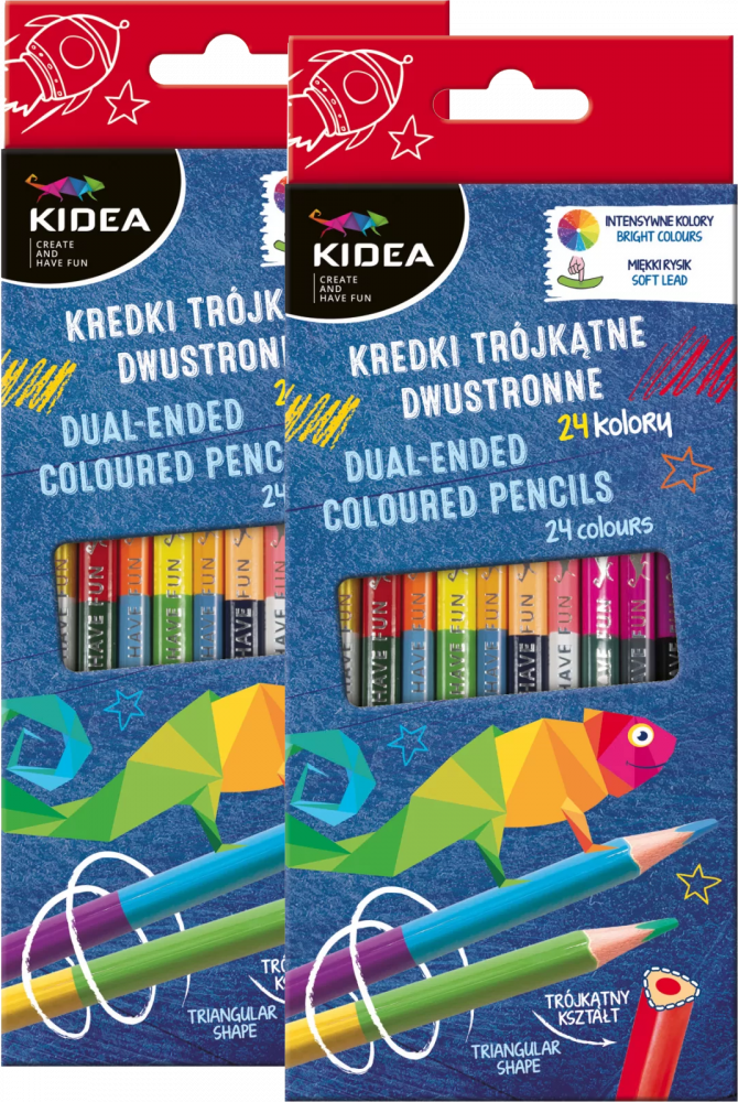 2x Kredki ołówkowe Kidea, dwustronne, 12 sztuk/24 kolory, mix kolorów