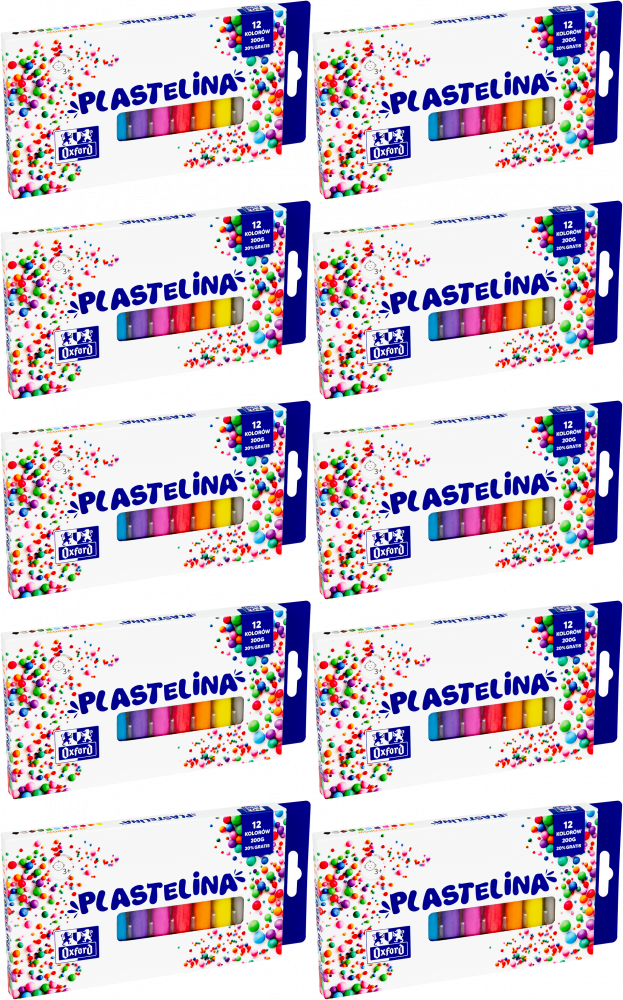 10x Plastelina Oxford mix kolorów, 12 kolorów, 200g