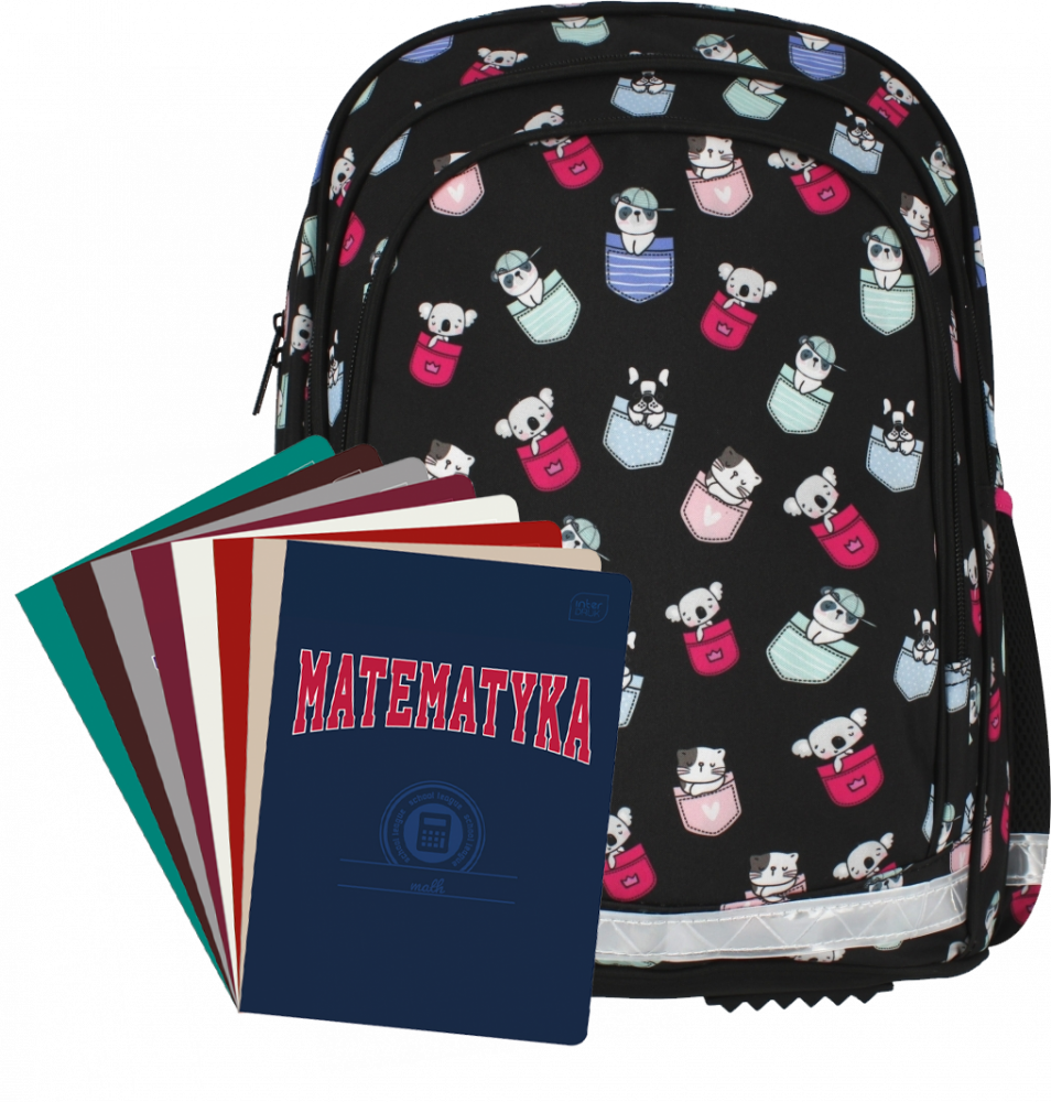 Zestaw: Plecak szkolny Starpak Minisy + Zeszyt przedmiotowy Interdruk, A5, 60 kartek, 8 sztuk