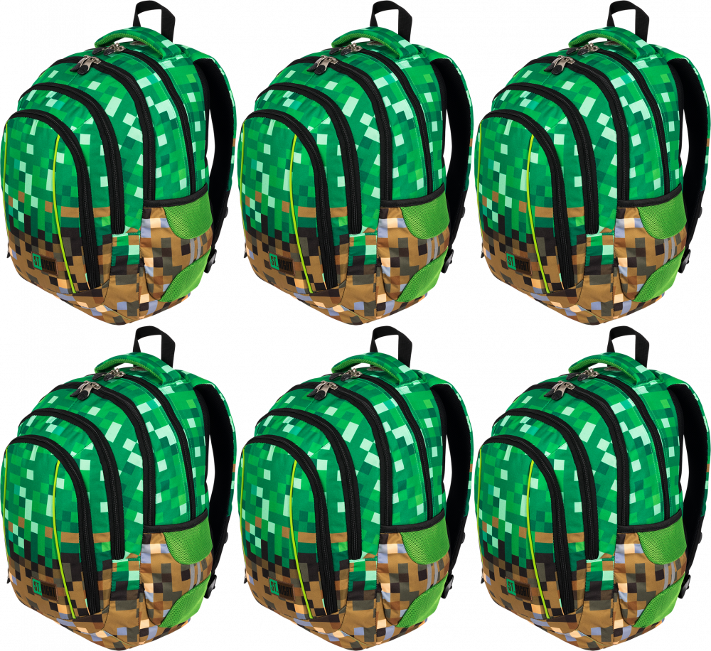 6x Plecak szkolny St.Right BP4 PX, czterokomorowy, 26l, 43x32x20cm, brązowo-zielony